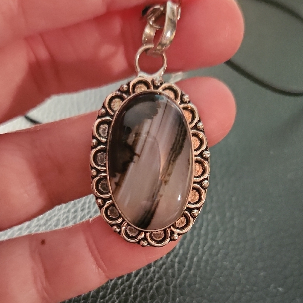 Silver Pendant with Black and Gray Stone